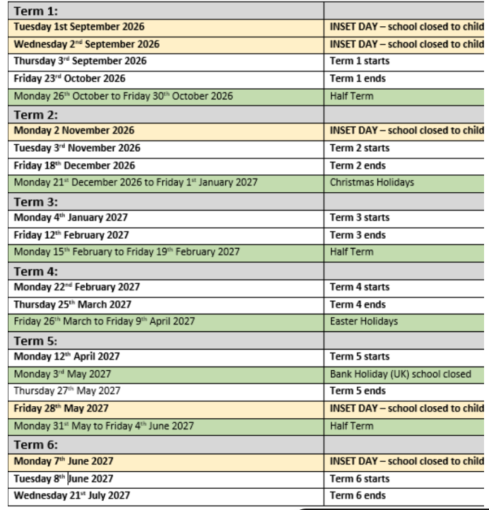 Term Dates 26/27